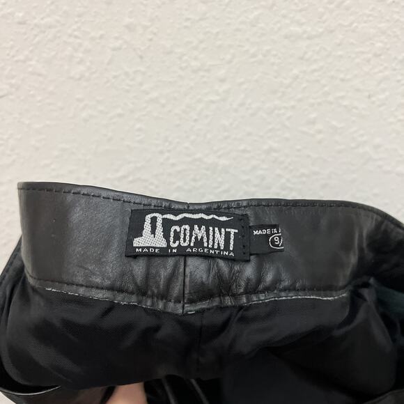 80s 90s vintage black leather high waisted rise minimalist straight leg pants - Picture 6 of 9